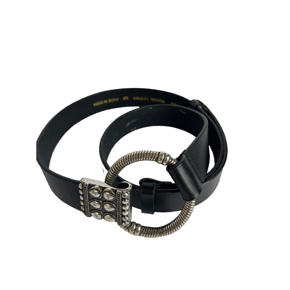 Chicos Genuine Leather Clasp Belt Women's Small Black Ring Clasp Adjustable